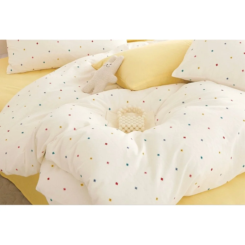 Twinkle Dots‎ White 100% Double Layer Cotton Comforter Set Twin Cozy Modern